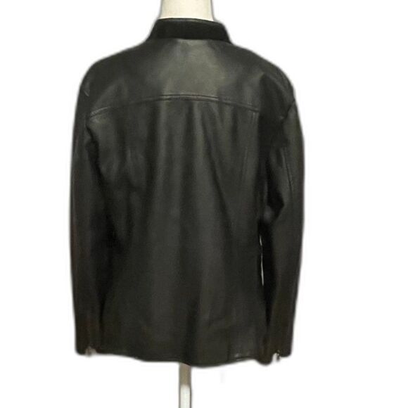 Alfani Black Faux Leather Jacket Women’s L Zip Front Velvet Trim Moto Style - Picture 4 of 13